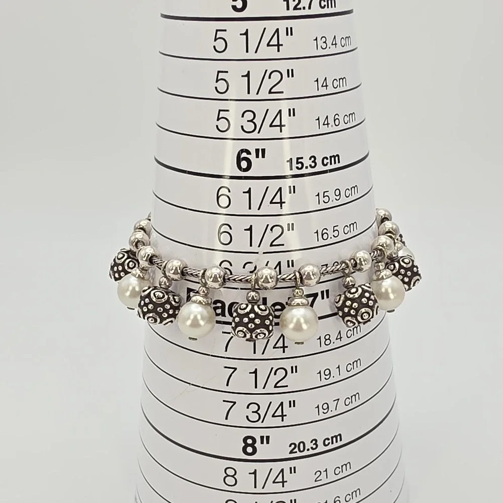 BRIGHTON 'Sophisticate' Bracelet Faux Pearls BELeads Silver Plate 6.75" - Picture 10 of 12